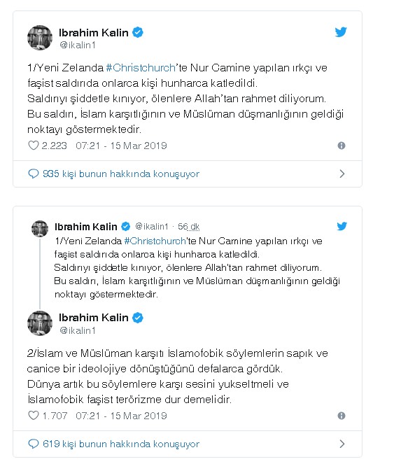 Yeni Zelanda'daki cami saldırısına İbrahim Kalın'dan tepki